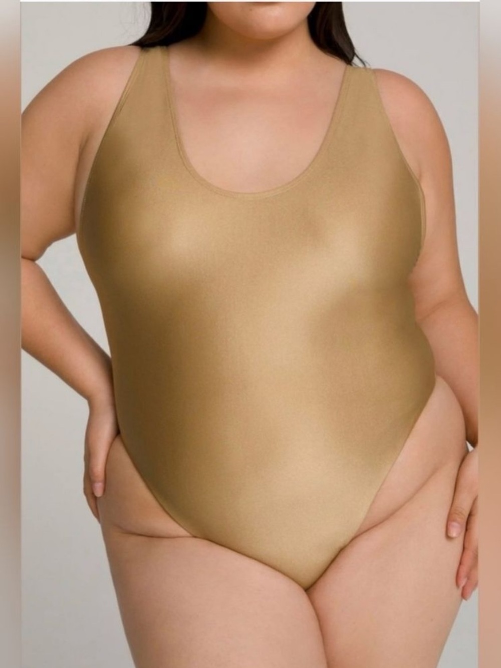Good American High Cut Deep Back Plus-Size Gold One-Piece Swimsuit NWT 8
